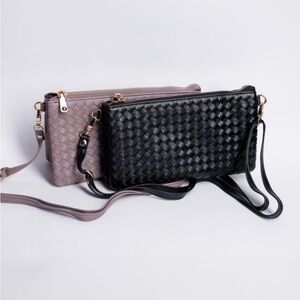 Woven Leatherette Crossbody - Black
